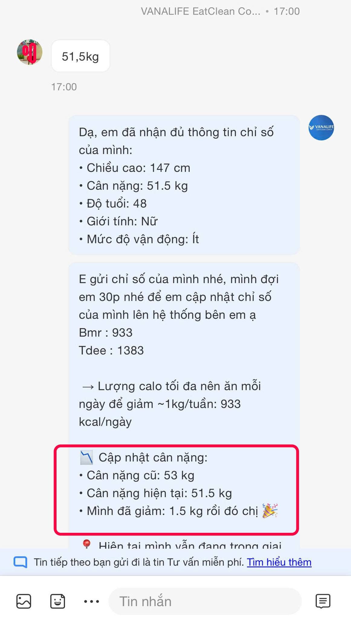 Kết quả giảm cân học viên 12